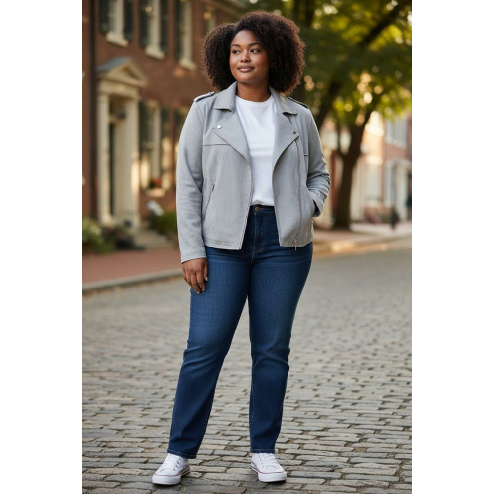 Philosophy Gray Faux Leather Moto Jacket L